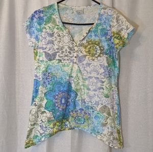 Color Me Cotton Blue Paisley Henna Mandala Pattern Tee Shirt Size Small